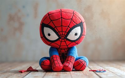 juguete de peluche de spider man, 4k, superhéroe, araña, juguetes suaves, juguete de hombre araña, spider man lindo juguete, hombre de araña