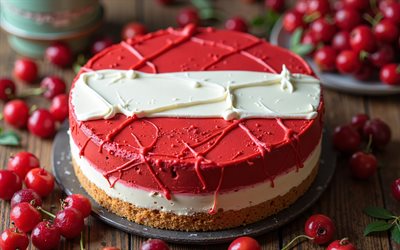 Austria flag painted on cake, 4k, Austrian flag, baking, Austria, cake with berries, flag of Austria, cake with the Austrian flag, cake like Austrian flag, Austria flag
