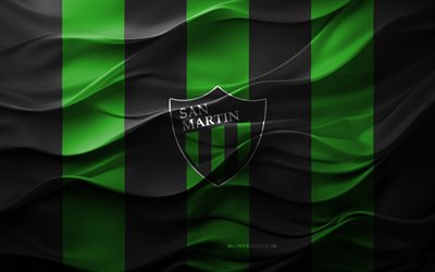 4k, logotipo de san martin de san juan, fondo 3d negro verde, división de primera argentina, emblema de san martín de san juan, equipo de fútbol de argentina, bandera de san martin de san juan, textura 3d, argentina, san martin de san juan, fútbol americano, fútbol