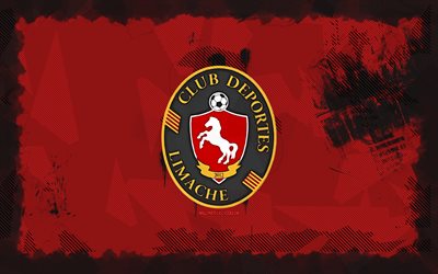 Deportes Limache grunge logo, 4k, Liga de Primera, red grunge background, soccer, Deportes Limache emblem, football, Deportes Limache logo, Deportes Limache, Chilean football club, Deportes Limache FC