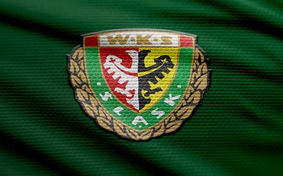 slask wroclaw  kangaslogo, 4k, vihreä kangas tausta, ekstraklasa, bokeh, jalkapallo, slask wroclaw  logo, slask wroclaw  merkki, leima, puolalainen jalkapalloseura, slask wroclaw fc
