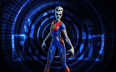Doom Dancer Fortnite, 4k, blue spiral background, Fortnite, creative, Doom Dancer Skin, Fortnite Doom Dancer Skin, Doom Dancer, Fortnite characters