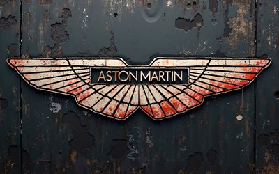 4k, aston martin logo, graffiti sul muro, grunge art, creative grunge art, aston martin graffiti, aston martin