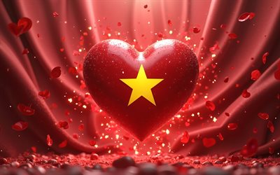 I Love Vietnam, 4k, red 3D background, 3D art, creative, Day of Vietnam, flag of Vietnam, heart with Vietnamese flag, 3D hearts, Vietnamese flag, Vietnam, Love for Vietnam