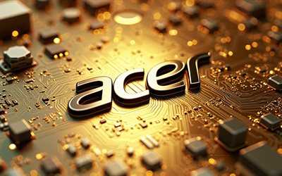 acer golden 3d  logo, 4k, acer  logo, kultainen emolevy, acer  tunnus, luova taide, acer golden  logo, kultainen hi tech tausta