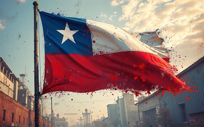 bandiera cilena, 4k, flag di cile sul bandiera, bandiera della vernice cilena, grunge art, flag del cile, chile, bandiera del cile