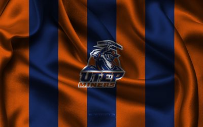 4k, utep madenciler logosu, turuncu mavi ipek kumaş, amerikan futbol takımı, utep madenciler amblemi, ncaa, utep madenciler, amerika, amerikan futbolu, utep madencileri futbol, ulusal kolej atletizm derneği