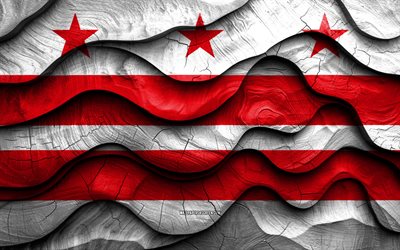4k, Washington flag, US cities, wooden 3D waves flags, Day of Washington, flag of Washington, USA, Washington wooden flag, american cities, Washington
