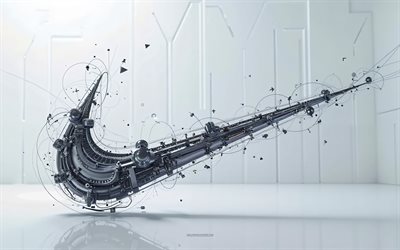 شعار 3d nike, 4k, فن التكنولوجيا, شعار نايك الإبداعي, شعار نايك, الفن ثلاثي الأبعاد, نايك