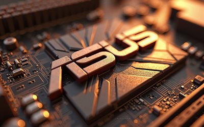 Asus 3d bronze logo, 4k, bronze motherboard, Asus logo, Asus emblem, bronze technology background, Asus, background with Asus logo