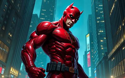 4k, Daredevil, 3D art, nightscape, superheroes, Marvel Comics, abstract art, Daredevil 4K