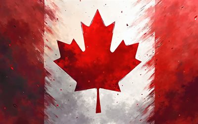 4k, flag canada, creativo, grunge art, bandiera canadese, opera d'arte, bandiera del canada, america del nord, simboli nazionali canadesi, flaga astratta canadese, canada