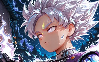 4k, ultra instinto goku, noche, de cerca, bola de dragón, castillo, arte 3d, migatte no gokui, ultra instinto dominado, dragon ball super, hijo goku, super saiyan dios, dbs