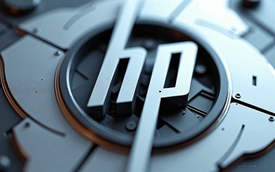Hewlett-Packard logo, 4k, HP logo, metal art, HP 3d emblem, HP 3d logo, gray metal background, Hewlett-Packard