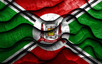 4k, Criciuma flag, cities of Brazil, wooden 3D waves flags, Day of Criciuma, flag of Criciuma, Brazil, Criciuma wooden flag, brazilian cities, Criciuma