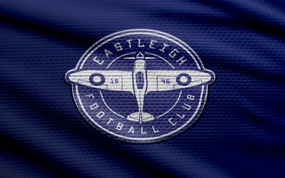 イーストリーfcファブリックロゴ, 4k, 青い生地の背景, ナショナルリーグ, ボケ, サッカー, イーストリーfcロゴ, フットボール, イーストリーfcエンブレム, イーストリーfc, イングリッシュフットボールクラブ, fcイーストリー