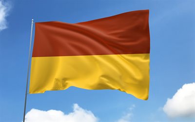 Tolima flag on flagpole, 4K, Colombian departments, flag of Tolima, blue sky, Tolima flag, Departments of Colombia, flagpole with flags, Day of Tolima, Colombia, Tolima Department, Tolima