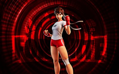 Sakura Gym Fortnite, 4k, red spiral background, Fortnite, creative, Sakura Gym Skin, Fortnite Sakura Gym Skin, Sakura Gym, Fortnite characters