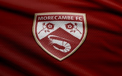 Morecambe FC fabric logo, 4k, red fabric background, National League, bokeh, soccer, Morecambe FC logo, football, Morecambe FC emblem, Morecambe FC, english football club, FC Morecambe