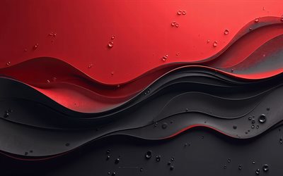 خلفية الأمواج السوداء والأحمر, 4k, خلفية الأمواج ثلاثية الأبعاد, خلفية الأمواج السوداء الحمراء الأنيقة, خلفيات سوداء حمراء, خلفية الأمواج