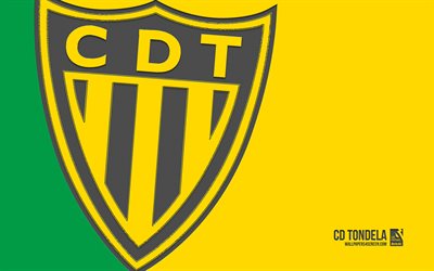 cd tondela logoto, 4k, fondo amarillo, arte de carbono, cd tondela emblem, club de fútbol portugués, primeira liga, portugal, cd tondela, fútbol americano, clube desportivo de tondela