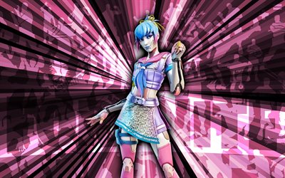 4k, Dazzling Spirit Tsuki 2, pink rays background, Dazzling Spirit Tsuki 2 Skin, Dazzling Spirit Tsuki 2 Fortnite, abstract art, Fortnite Dazzling Spirit Tsuki 2 Skin, Fortnite characters, Fortnite, creative art