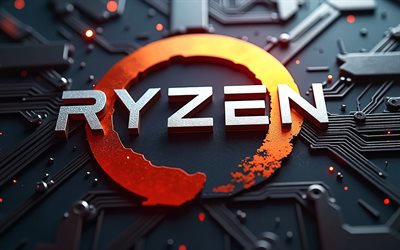 ryzen metal logo, 4k, orangefarbener blick, schwarzer hi tech hintergrund, mikrocircuits, leiter, os  marken, amd ryzen, kreativ, ryzen  logo auf mikrocircuit, marken, ryzen 3d  logo, kunstwerk, ryzen logo, ryzen