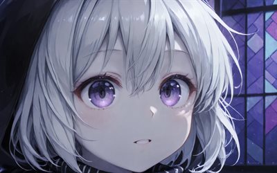 4k, أعد الفئة, نوافذ زجاجية ملون, الظلام, مجموعة kantai, عيون أرجوانية, شخصيات مجموعة kantai, المانجا, أعد مجموعة kantai