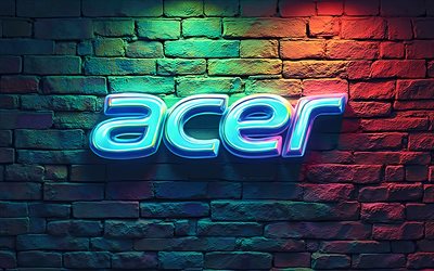 Acer blue logo, 4k, colorful brickwall backgrounds, creative, Acer 3D logo, artwork, Acer logo, electronics brands, Acer