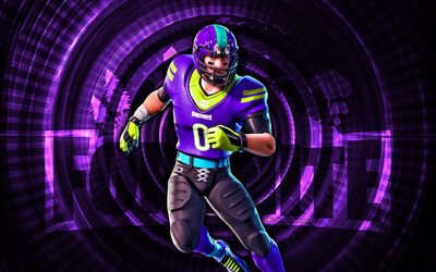 endzone fortnite, 4k, violettes spiralhintergrund, fortnite, kreativ, endzone haut, haut der fortnite end zone haut, endzone, fortnite  charaktere