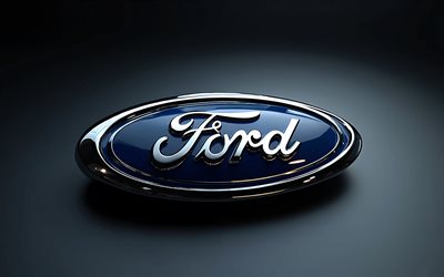 4k, logo ford chrome, creativo, sfondo nero, minimalismo, logo ford metal, opera d'arte, logo ford 3d, logo ford, marchi di auto, guado