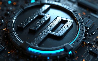 logo di metallo hewlett packard, 4k, blue bille, logo hp, sfondo hi tech nero, microcircuits, conduttori, logo hp sul microcircuito, marchi, logo 3d di hewlett packard, opera d'arte, logo hewlett packard, hewlett packard, hp