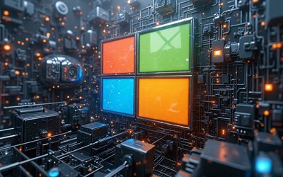 4k, windows 10 metall  logo, bokeh, orangefarbener blick, mechanische hintergründe, kreativ, windows 10 3d  logo, kunstwerk, windows 10 logo, os  marken, windows 10