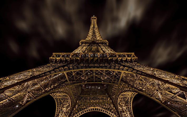 Eiffel Tower, night, lights, Paris, France