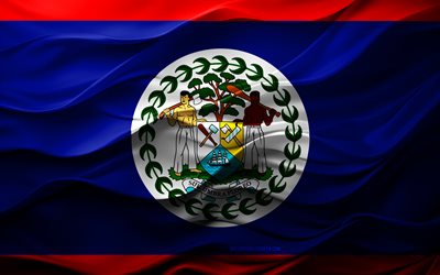 4k, Flag of Belize, North America countries, 3d Belize flag, North America, Belize flag, 3d texture, Day of Belize, national symbols, 3d art, Belize