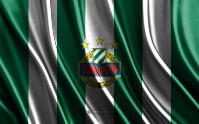 4k, logotipo del sk rapid viena, bundesliga austriaca, textura de seda blanca verde, bandera del sk rapid viena, club de fútbol austriaco, fútbol, bandera de seda, emblema del sk rapid viena, austria, viena rápida, insignia del sk rapid viena