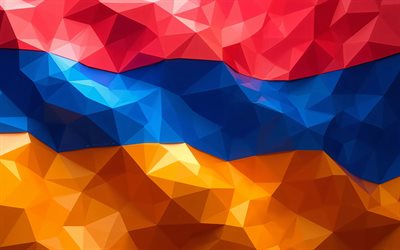 bandiera poligonale dell'armenia, 4k, geometria, giorno dell'armenia, basso poli art, bandiera dell'armenia, bandiera armena, bandiera astratta dell'armenia, arte astratta, simboli nazionali armeni, arte creativa, armenia
