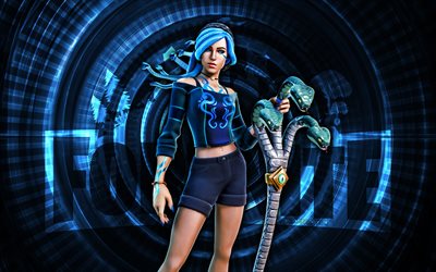 sidewinder lyra fortnite, 4k, blauer spiralförmiger hintergrund, fortnite, kreativ, sidewinder lyra skin, fortnite sidewinder lyra skin, sidewinder lyra, fortnite charaktere