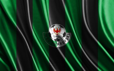 4k, logotipo de wsg tirol, bundesliga austriaca, textura de seda negra verde, bandera del wsg tirol, club de fútbol austriaco, fútbol, bandera de seda, emblema del wsg tirol, austria, insignia wsg tirol, wsg tirol