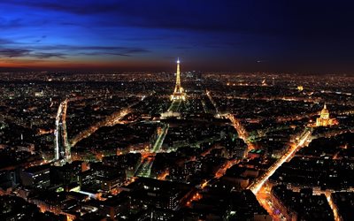 باريس, برج إيفل, ليلة, بانوراما, فرنسا