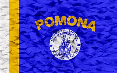 drapeau de pomone, californie, 4k, villes américaines, fond de polygone 3d, drapeau pomona, texture de polygone 3d, jour de pomone, drapeau pomona 3d, symboles nationaux américains, art 3d, pomone, etats unis