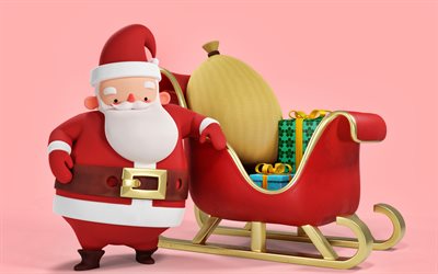 Santa Claus with sleigh, Happy New Year, Merry Christmas, 3d Santa Claus, background with Santa Claus, Christmas template