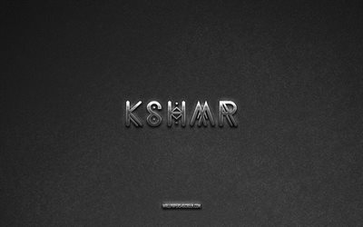 KSHMR logo, music brands, gray stone background, KSHMR emblem, music logos, KSHMR, music signs, KSHMR metal logo, stone texture