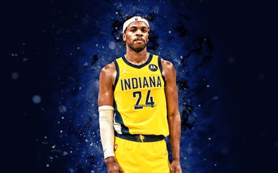 Buddy Hield, 4k, blue neon lights, Indiana Pacers, NBA, basketball, Buddy Hield 4K, blue abstract background, Buddy Hield Indiana Pacers