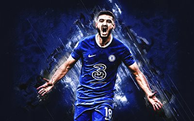 Armando Broja, Chelsea FC, Albanian football player, forward, portrait, blue stone background, Premier League, England, football