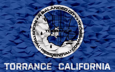 Flag of Torrance, California, 4k, American cities, 3d polygon background, Torrance flag, 3d polygon texture, Day of Torrance, 3d Torrance flag, American national symbols, 3d art, Torrance, USA