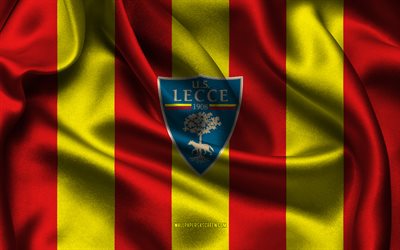 4k, US Lecce logo, red yellow silk fabric, Italian football club, US Lecce emblem, Serie A, US Lecce badge, Italy, football, US Lecce flag