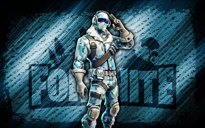 Frostbite Fortnite, 4k, blue diagonal background, grunge art, Fortnite, artwork, Frostbite Skin, Fortnite characters, Frostbite, Fortnite Frostbite Skin