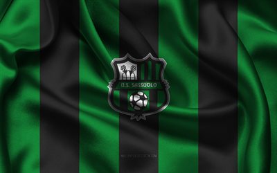 4k, US Sassuolo Calcio logo, green black silk fabric, Italian football club, US Sassuolo Calcio emblem, Serie A, US Sassuolo Calcio badge, Italy, football, US Sassuolo Calcio flag