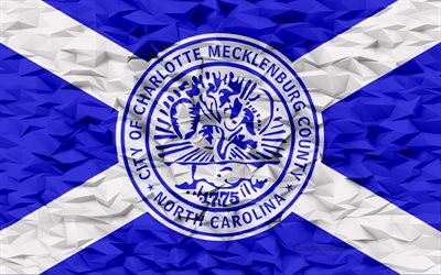 Flag of Charlotte, North Carolina, 4k, American cities, 3d polygon background, Charlotte flag, 3d polygon texture, Day of Charlotte, 3d Charlotte flag, American national symbols, 3d art, Charlotte, USA